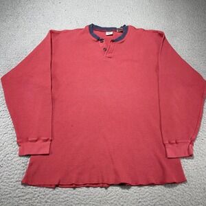 Vintage Gap Thermal Henley Shirt Mens XL Red Waffle Knit Cotton Long Sleeve Top